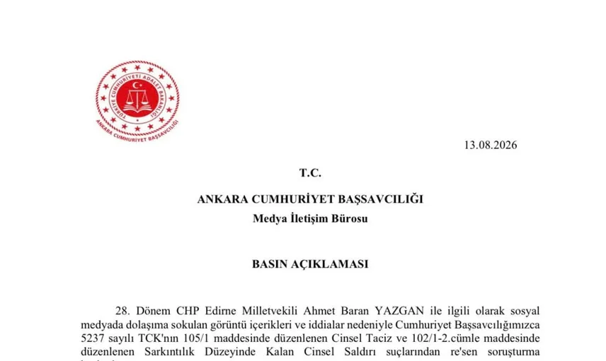 Ankara Cumhuriyet Başsavcılığı'ndan CHP'li vekil Yazgan hakkında taciz soruşturması