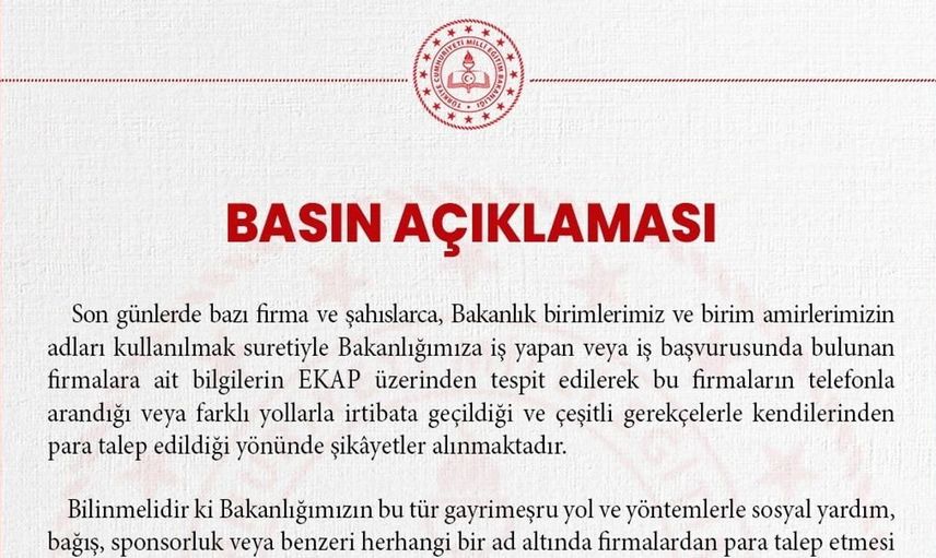 Milli Eğitim Bakanlığı dolandırıcılığa karşı uyardı
