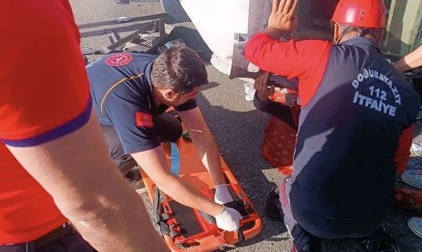 Iğdır'da eşeğe çarpmamak için manevra yapan kamyon kontrolden çıktı
