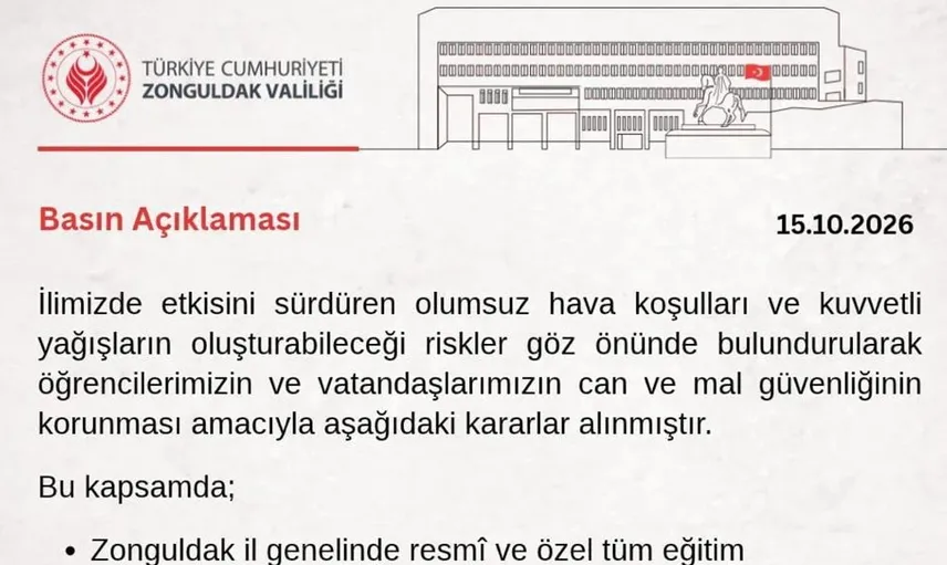 Zonguldak'ta kuvvetli yağış nedeniyle okullar tatile girecek