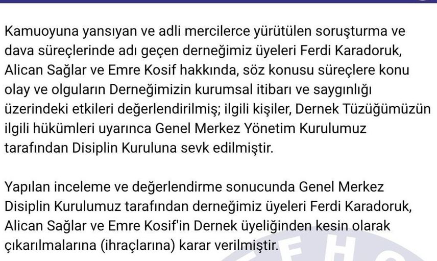 Futbol hakemleri derneğinden ihraç kararları: Üç isim kesin olarak çıkarıldı