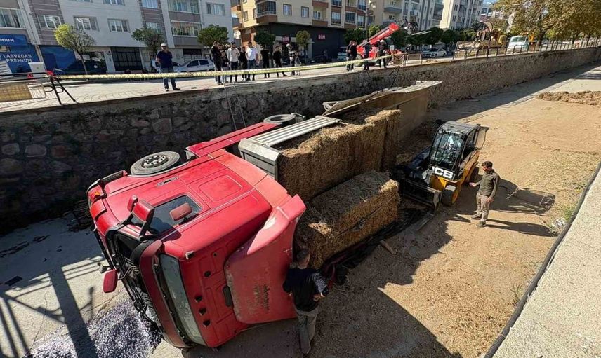 Park halindeyken hareket eden tır Kuruçay'a düştü