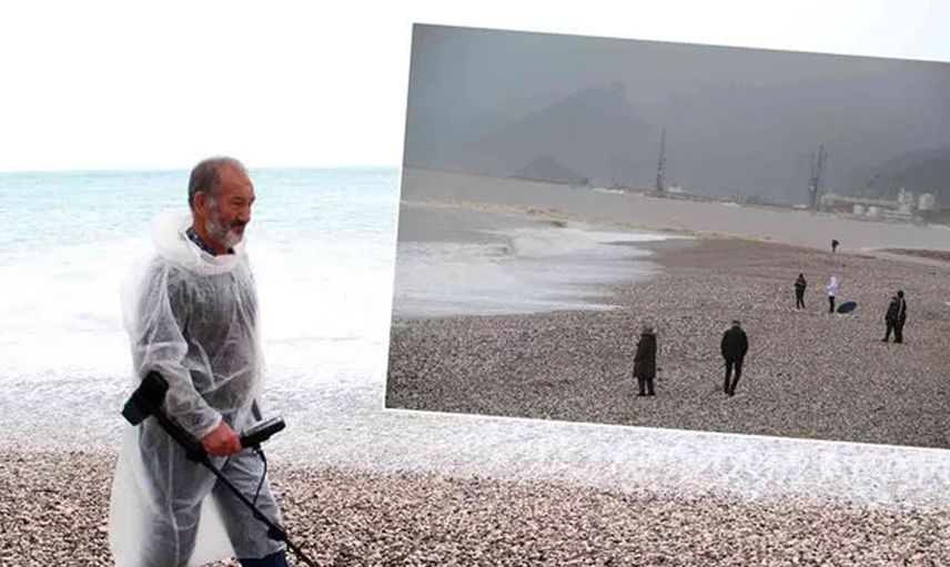 Antalya fırtınası definecilere yaradı: Sahile akın etti