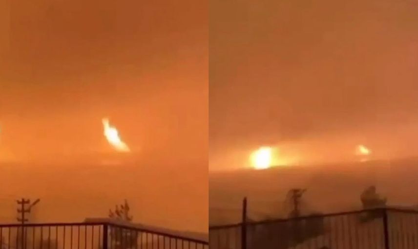Deprem anında gölden metrelerce alevler yükseldi