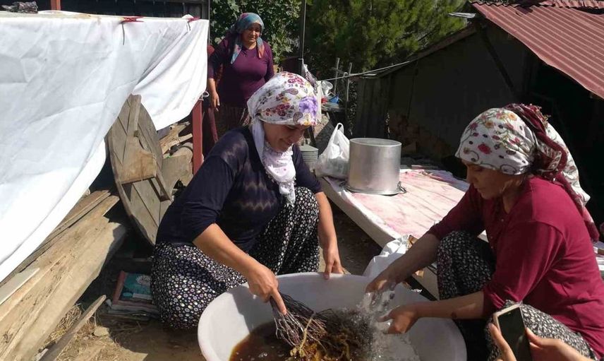 Kemaliye'de kadınlar imece usulüyle geleneksel pestil yapımını sürdürüyor