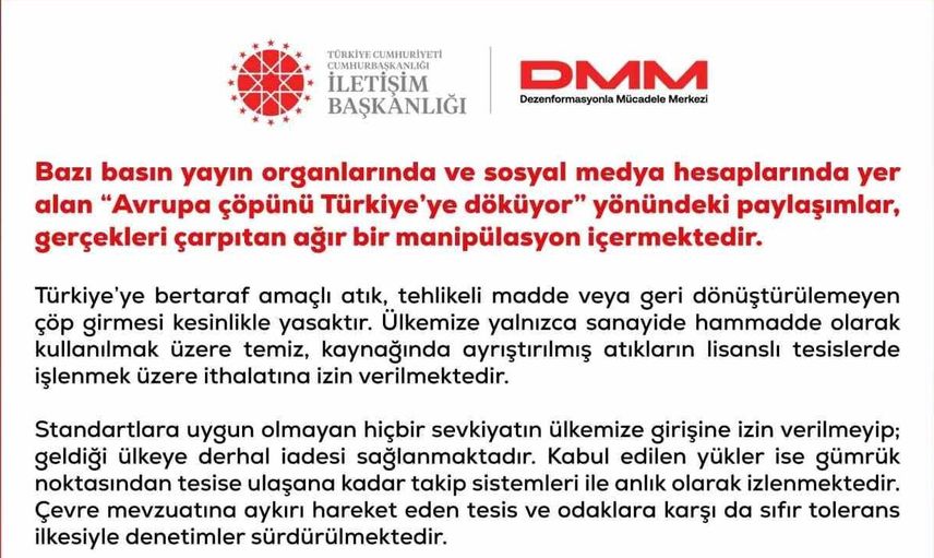DMM'den Avrupa çöp iddialarına yanıt: Manipülasyon içerisinde