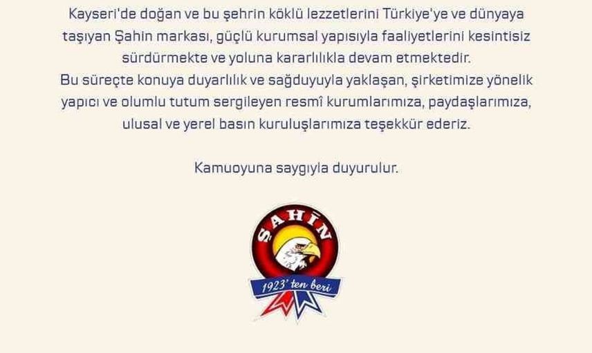 Şahin sucukları'ndan usulsüzlük iddialarına yanıt: titizlikle takip ediliyor