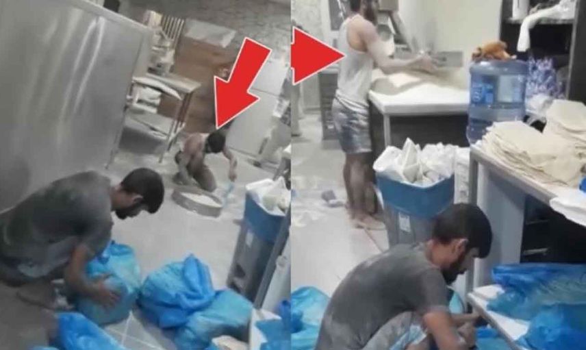 Edirne’den skandal görüntüler: Fırında yere dökülen unları kürekle toplayıp lavaş yaptı!