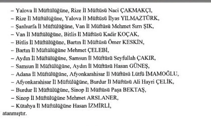 Samsun ve Aydın müftüleri görev değişimi yaşadı