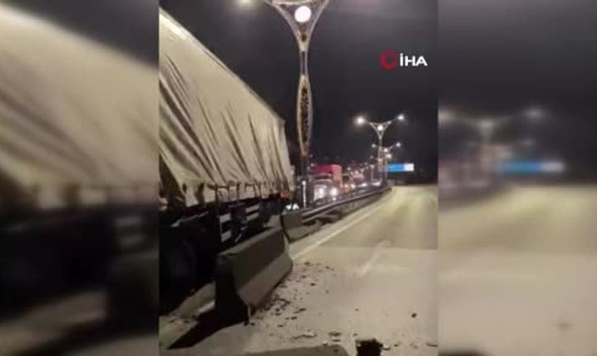 Kocaeli D-100’de iki ayrı kaza: tır ve otomobil refüje çarptı