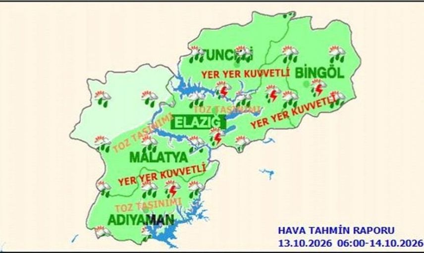 Tunceli’ye kuvvetli yağış ve toz taşınımı uyarısı yapıldı