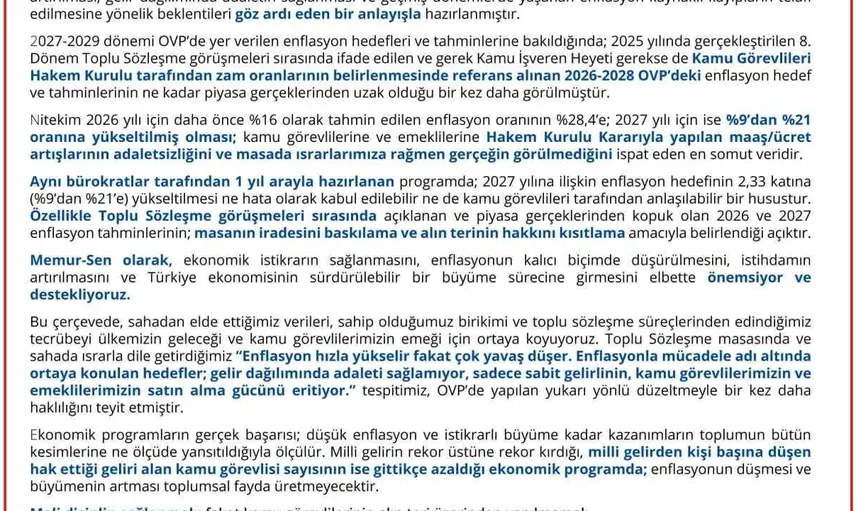 Memur-Sen, OVP’deki ücret adaletsizliğine dikkat çekti: gözetilen ücret dengesizlikleri giderilmeli
