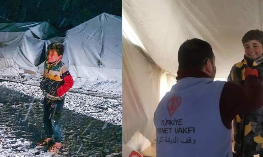 Günün En Sıcak Karesi! İdlib'te Üşüdüğü Sırada Çekilen Fotoğrafı Paylaşılan Çocuğa Diyanet Vakfı Ulaştı