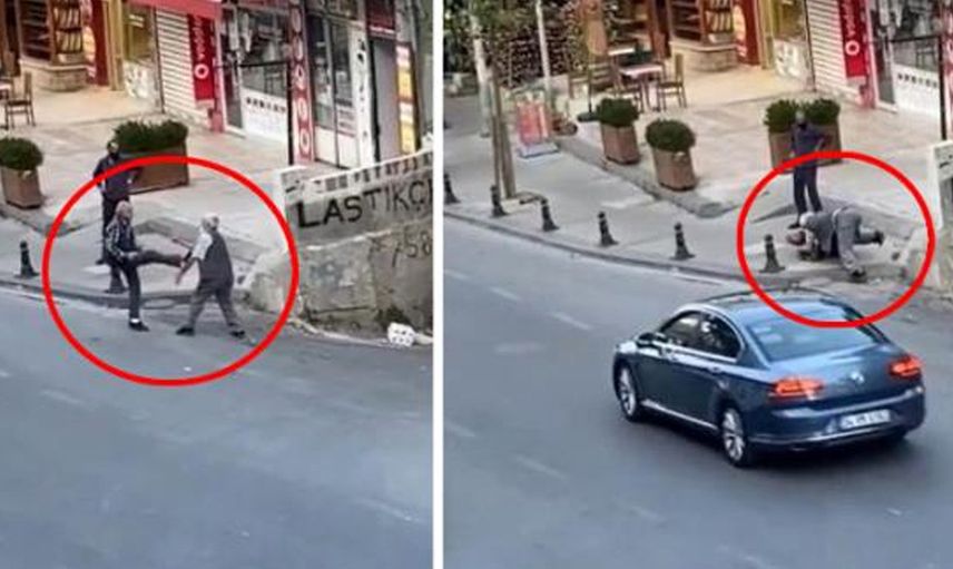 İki Yaşlı Amca Sokak Ortasında Kavga Etti