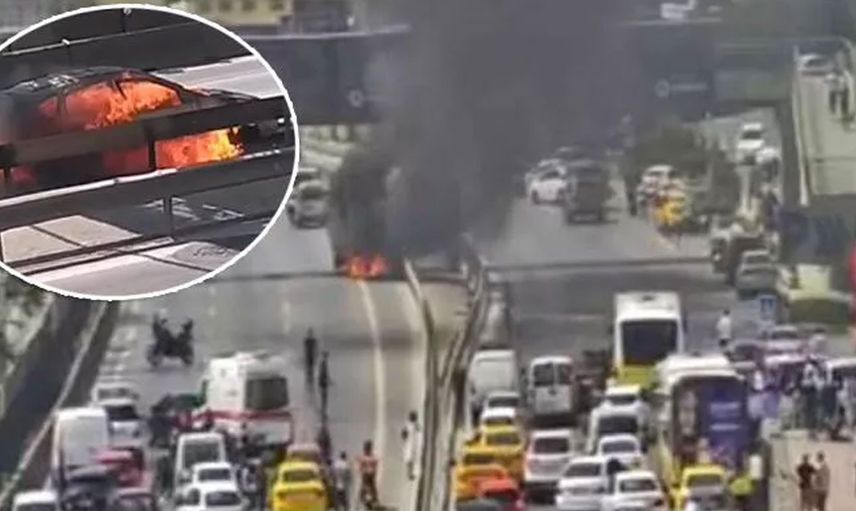 İstanbul’da Korku Dolu Anlar! D-100 Karayolu'nda Otomobil Yandı