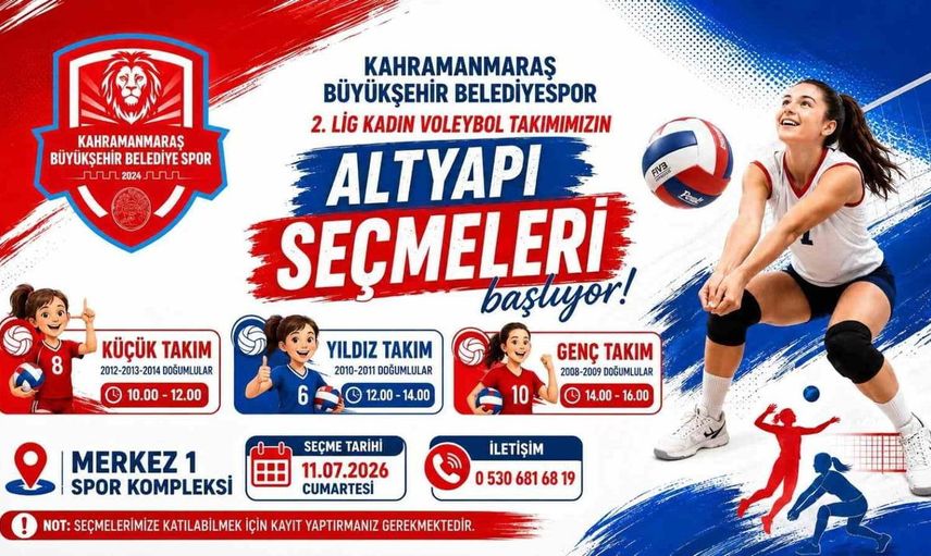 Kahramanmaraş Büyükşehir Belediyespor kadın voleybol takımı altyapı seçmeleri başlıyor