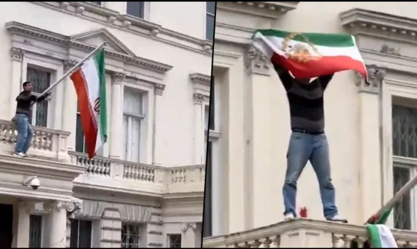 Londra’da İran Elçiliğinde Bayrak Krizi! Polislerin Önünde Tırmandı, Rejim Bayrağını İndirdi