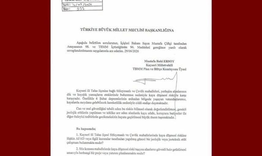Mhp'li Ersoy, 2 mahalledeki kaya düşmesi riskini meclise taşıdı
