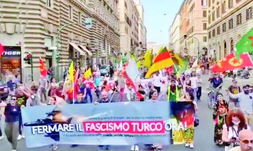 Sempatizanlar provokasyona devam ediyor! PKK paçavraları şimdi de Roma sokaklarında