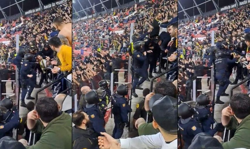 Sevilla Fenerbahçe maçında skandal görüntüler: İspanyol polisi taraftarlarımıza saldırdı