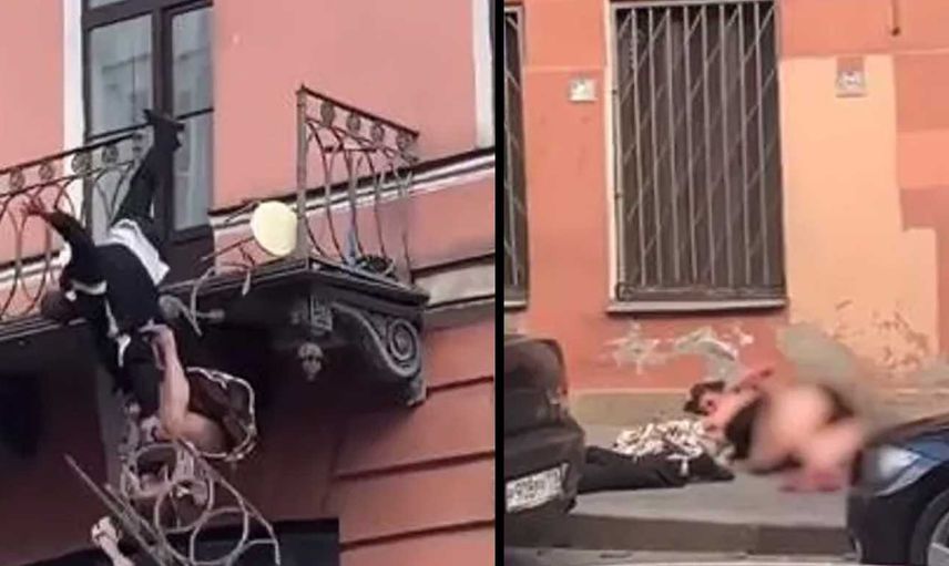 Sosyal medyada gündem oldu! Rusya'da balkonda tartışan çiftin sonu faciayla bitti: parmaklıklar kırılınca kendilerini yerde buldular