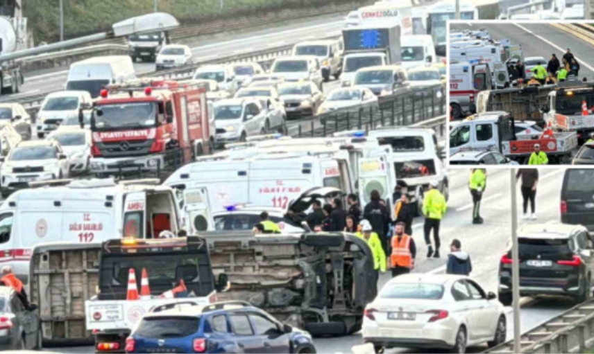 TEM otoyolu Seyrantepe mevkiinde öğrenci servisi devrildi